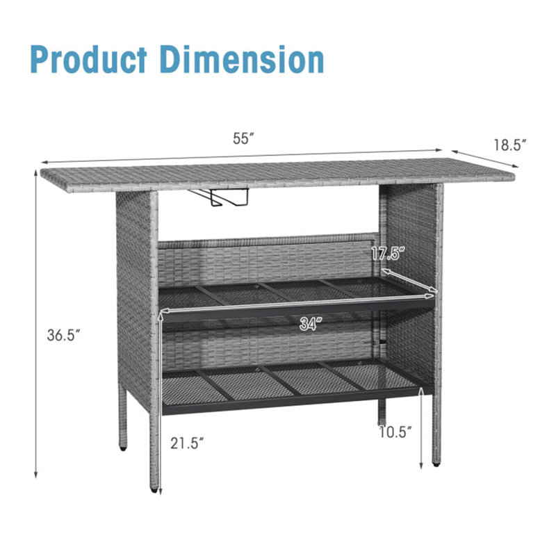 Avik Rectangular Wicker/Rattan Outdoor Bar Table