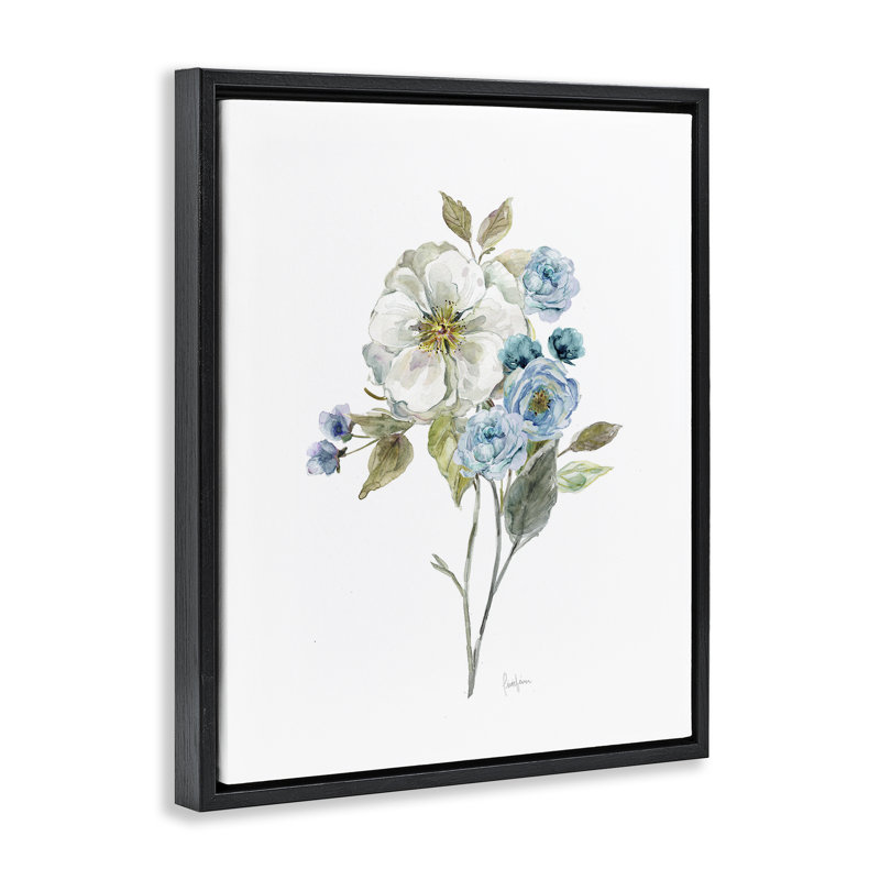 Bouquet botanique doux, Cadre flottant noir de jais, H 21 po x l 17 po