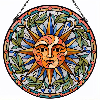 Panneau de vitrail Sun Face ， 7,8H