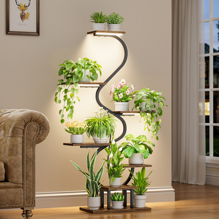52.6" Tall Tall Corner Plant Stand with Grow Light Indoor, 7 Tiered Metal  Plant Shelf