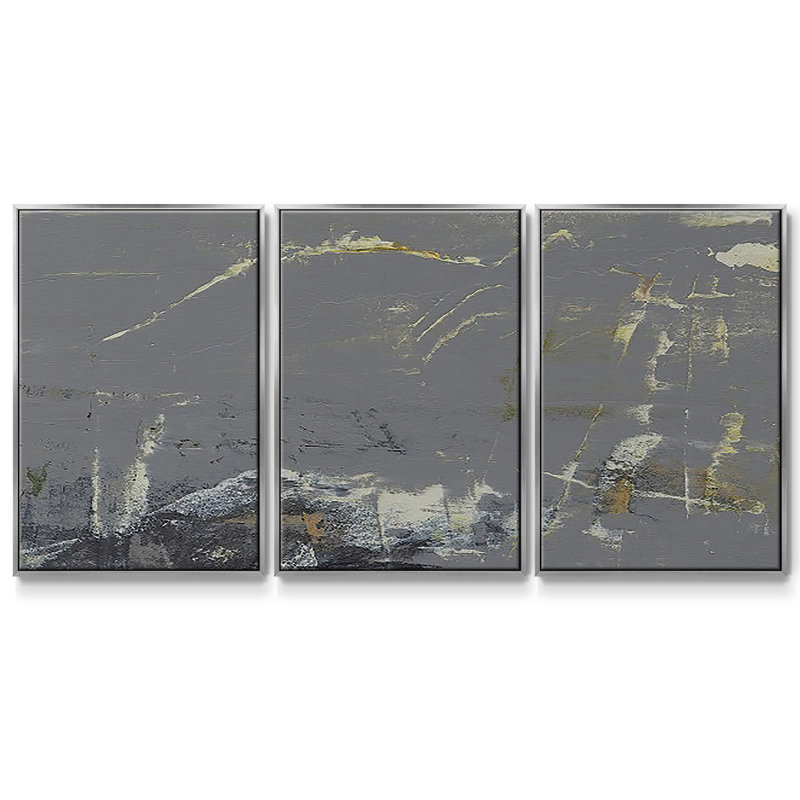 Mystique abstrait I - Toile encadrée multi-pièces, H 40 po x l 78 po x P 2 po, Argent