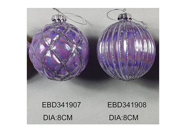 Shiny Glittered Iridescent Glass Ball Christmas Ornaments - 3" (80Mm) - Purple - 4Ct