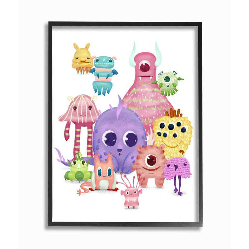 Whimsical Fun Monsters Big Eyes Colorful Illustration - impression d'art graphique, H 20 po x l 16 po