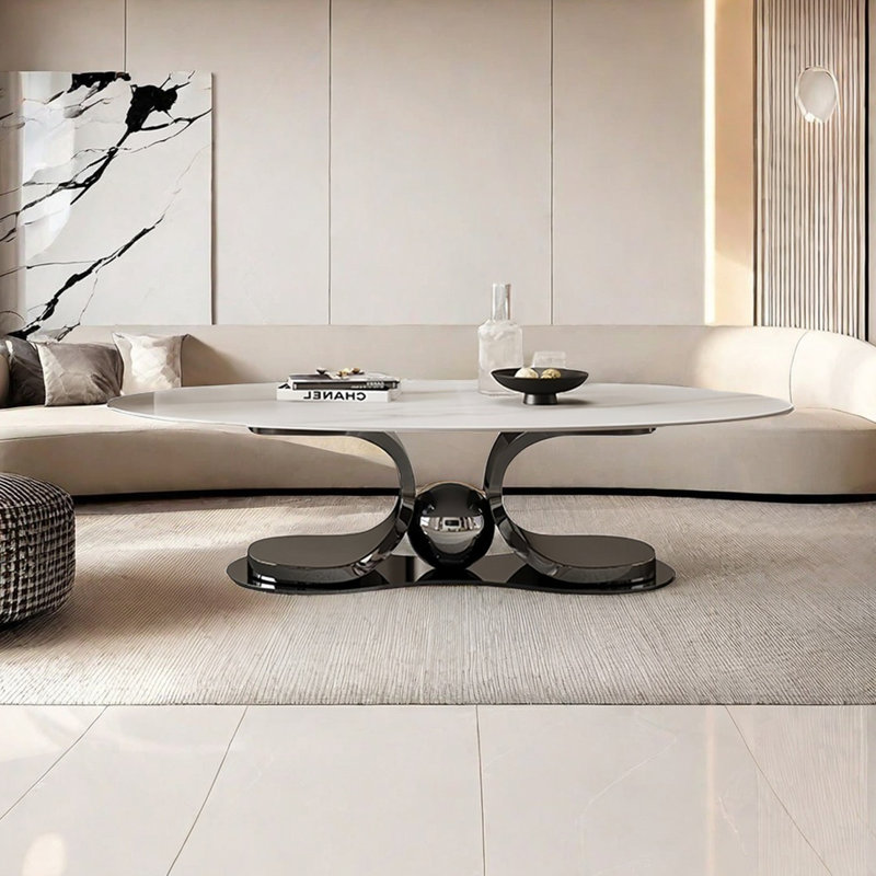 Table basse moderne simple ovale, Titane noir, H 15,7 po x L 47,2 po x l 27,6 po