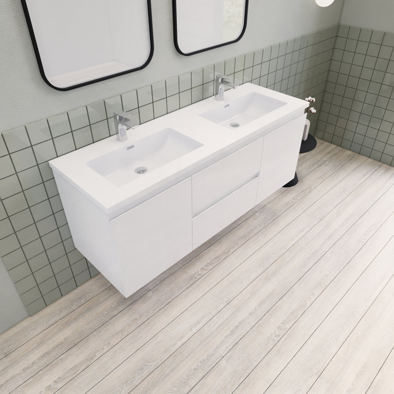 Meuble-lavabo double 60 po Alcester Ivy Bronx, Blanc lustré