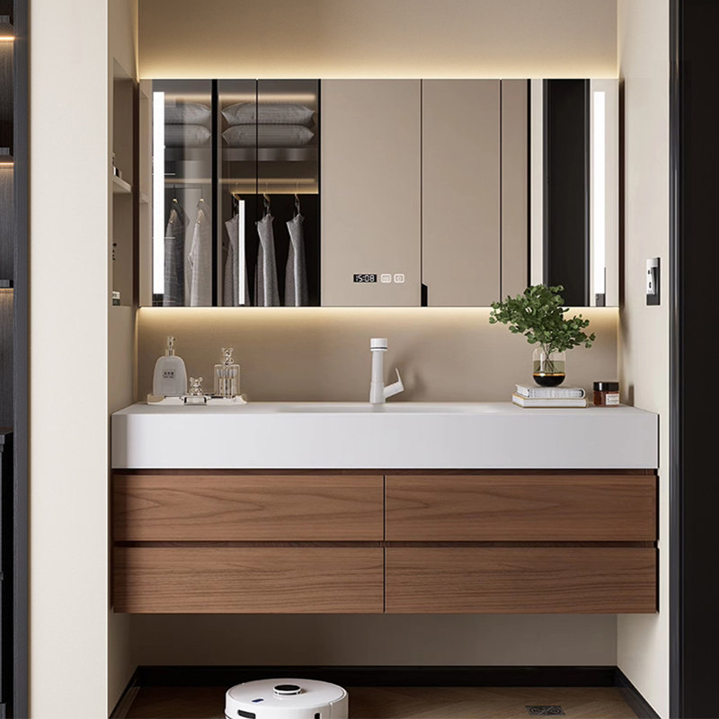 Japanese style simple bathroom cabinet, Brown, 21.7" H x 59" W x 21.7" D