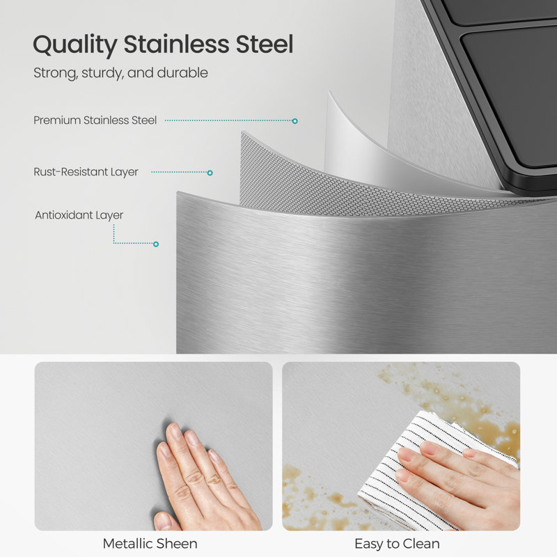 16 Gallon Silver Stainless Steel Dual Compartment Kitchen Trash Can