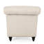 Chaise longue avec capitonnage à boutons, surpiquage à losanges, courbée, beige, pieds en bois de bouleau, pieds courbés, revêtement en tissu beige