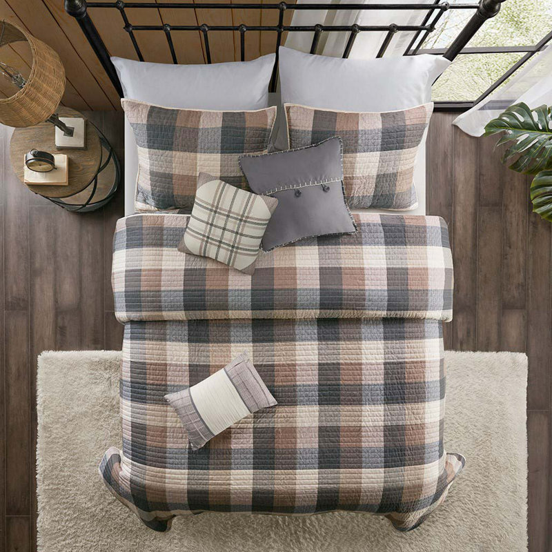 Ensemble de courtepointe à chevrons 6 pièces avec coussins décoratifs 6 pièces Neutre