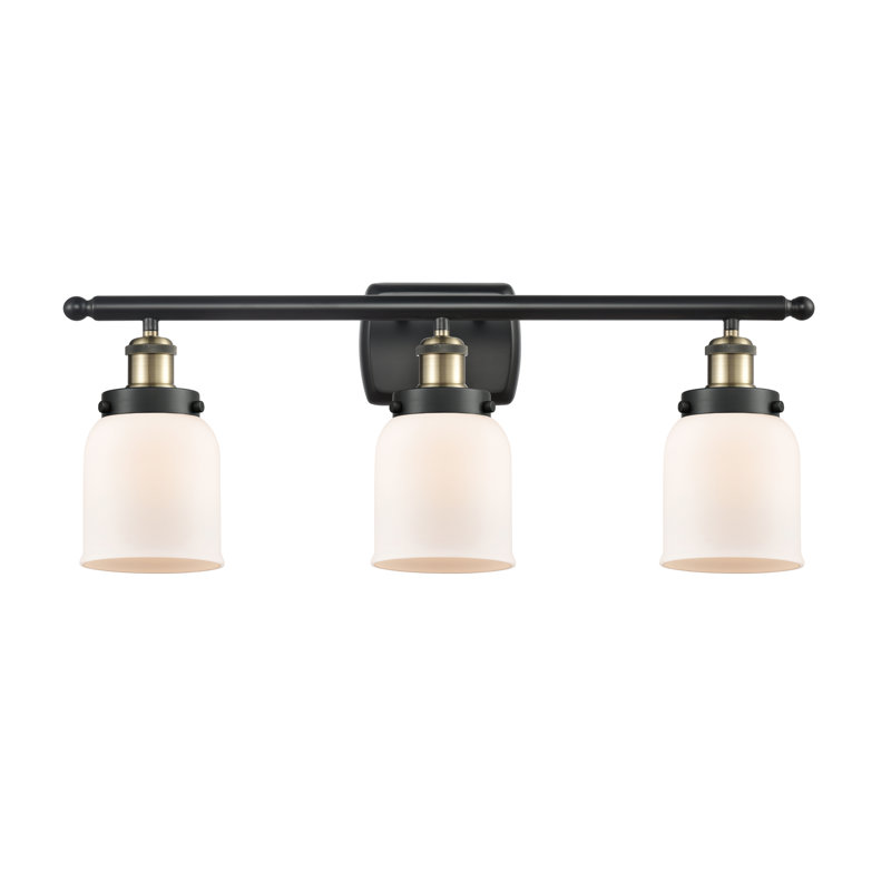 Éclairage pour meuble-lavabo 3 lumières 26 po Ballston Urban Bell, Blanc mat, Laiton antique noir, Incandescent