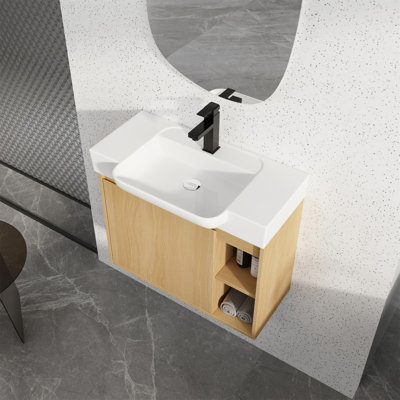 28'' Wall-Mounted Bathroom Vanity With White Ceramic Sink & Soft-Close Door