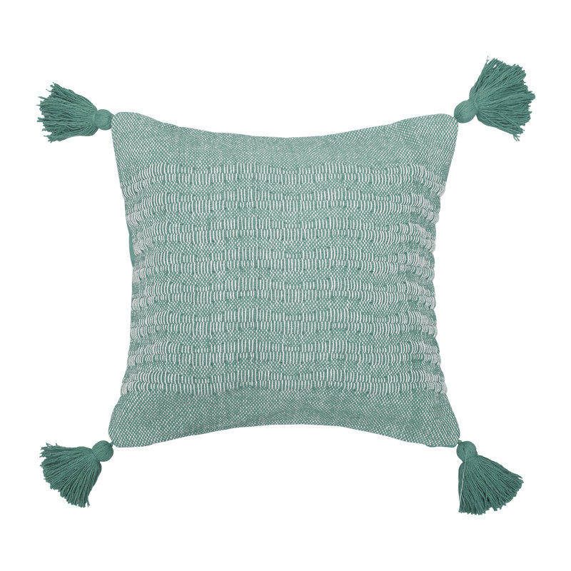Hodges 22" White Cotton Woven Throw Pillow with Tassels