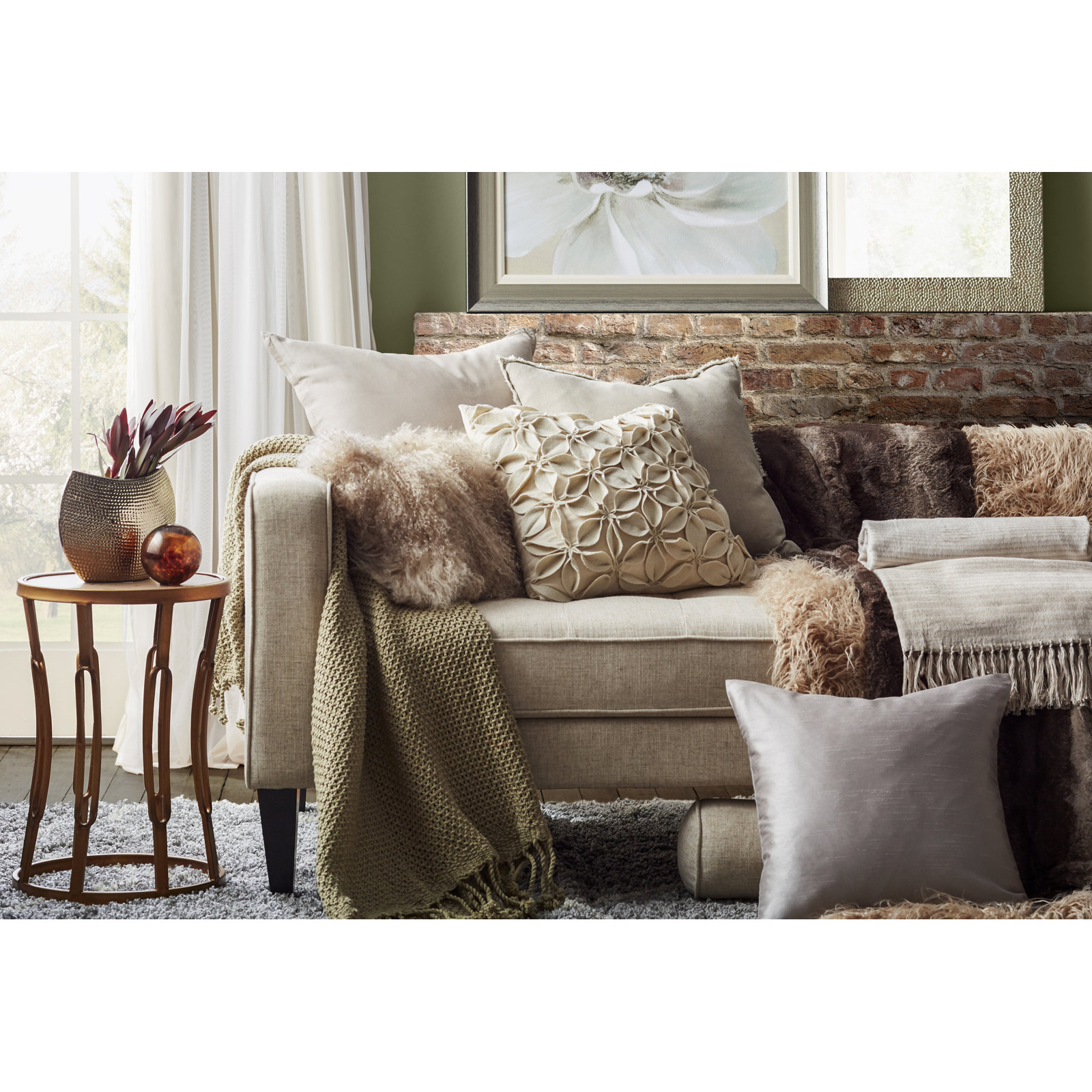 Iyana Wool Lumbar Throw Pillow, Oyster, 12"H x 20"W