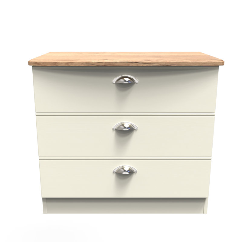 Fully Assembled Murier 3 Drawer Chest, Cream Ash/Riviera Oak