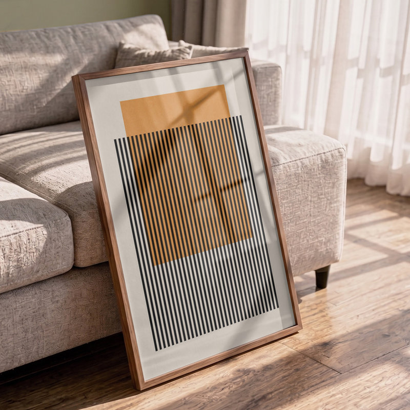 Mid-Century Modern Geometry Print by Other Artist, 12 × 18, Gold/Tan/Black/Brown/White, Wrapped Canvas