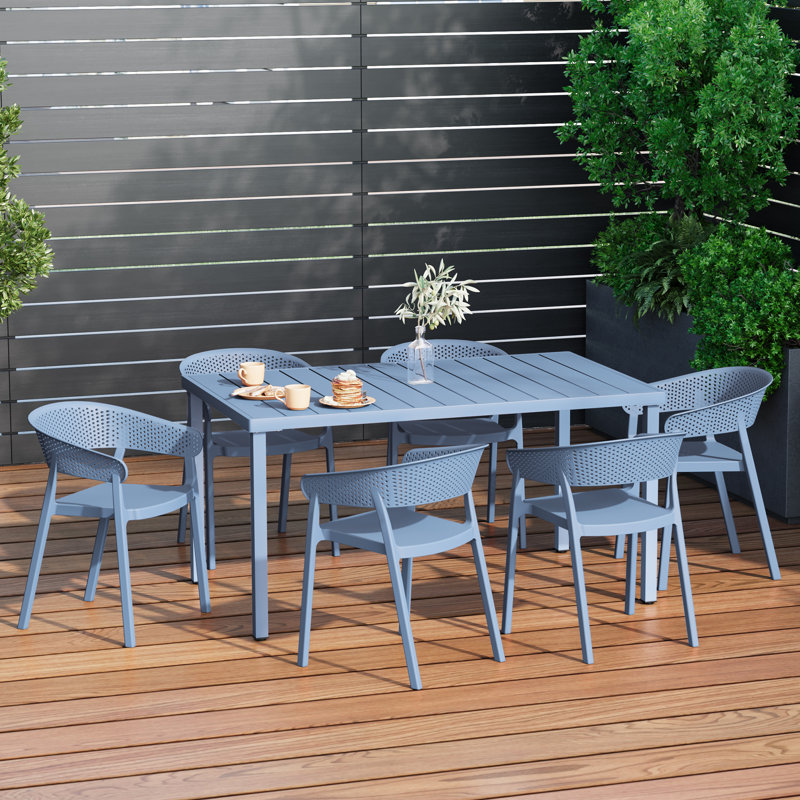 6-Person Outdoor Rectangular Dining Set, Blue