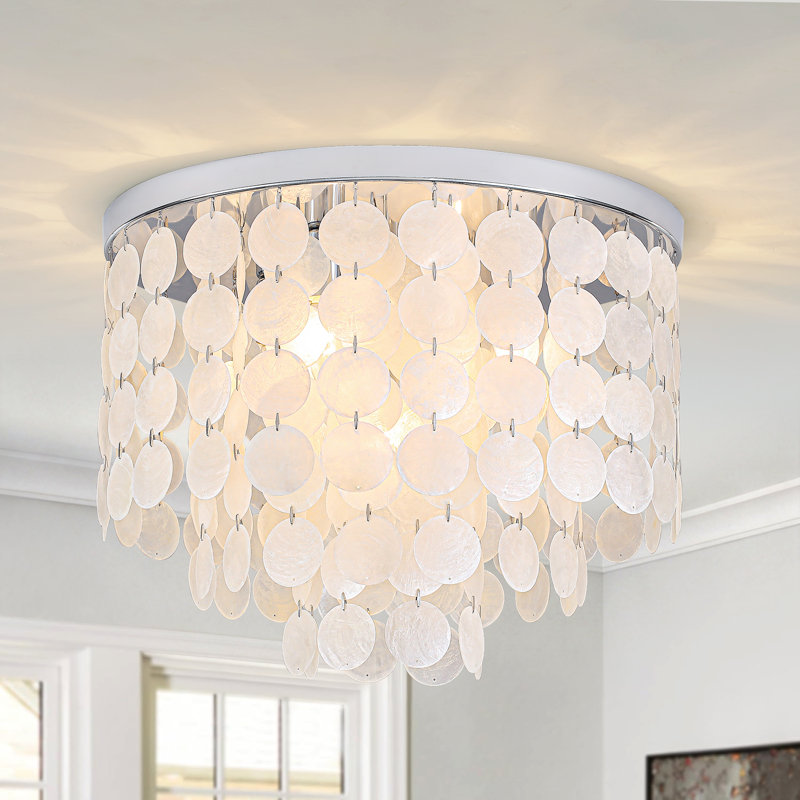 13.8" Capiz Shell Ceiling Light Fixtures,3-Lishts Chrome Boho Flush Mount Ceiling Light For Bedroom, Dressing Room, Dining Room And Entryway