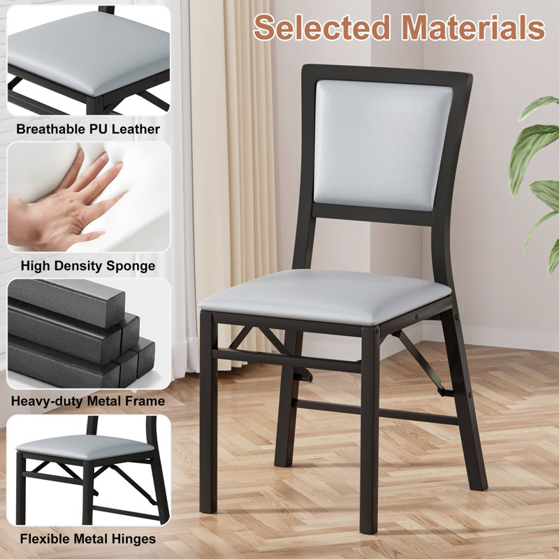 Ailse Folding Dining Chair Set Of 6, Upholstered PU Leather Dining Room Chairs, 6-Piece Faux Leather Parsons Chairs, Space-Saving Foldable Kitchen Armless Side Chair with Metal Frame, 300 lbs Capacity, For Dining Room, Living Room, Kitchen and Restaurant