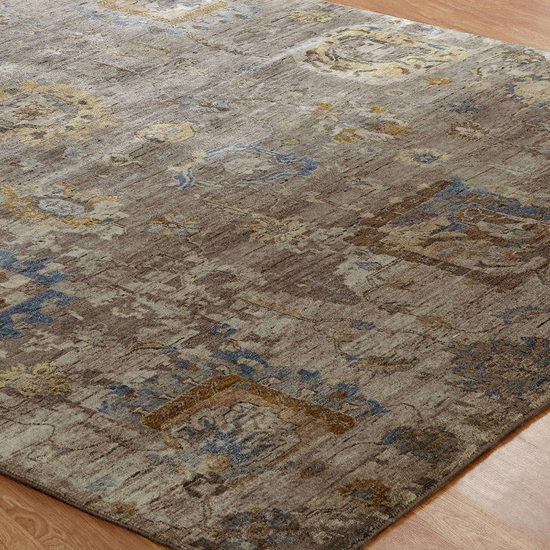 Stigall Hand Knotted Wool Area Rug in Brown, Rectangle 9' x 12'