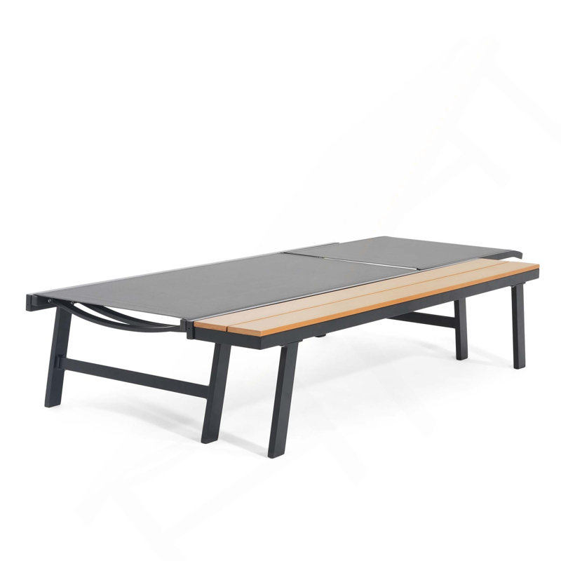 1PC Patio Aluminum Frame Chaise Lounge With Attached Wood Side Table, 1