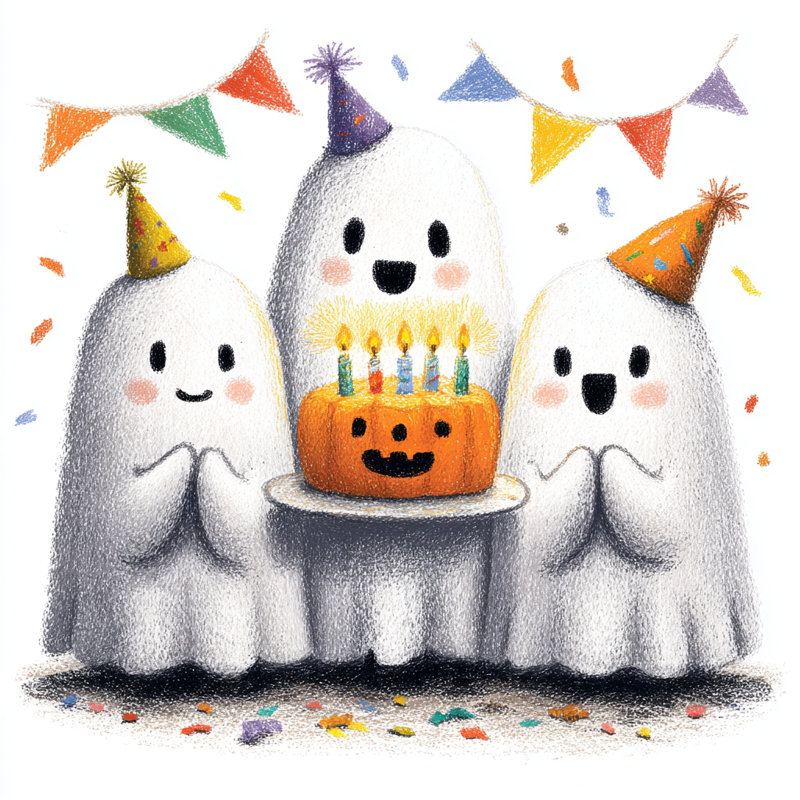 Ghost Birthday Party Wrapped Canvas Wall Art, 30" H x 30" W