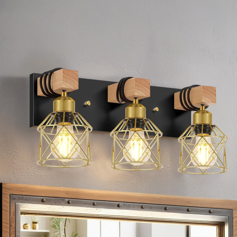 Éclairage de meuble-lavabo à intensité variable, Trois lumières, Doré