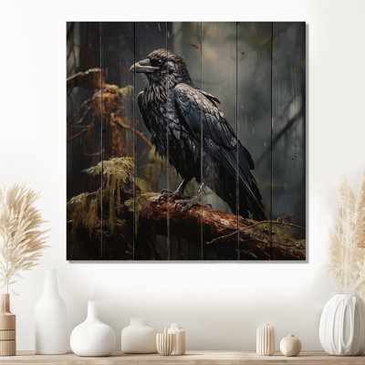 «Black Raven Forest Guardian I» - impression d'un animal corbeau sur bois