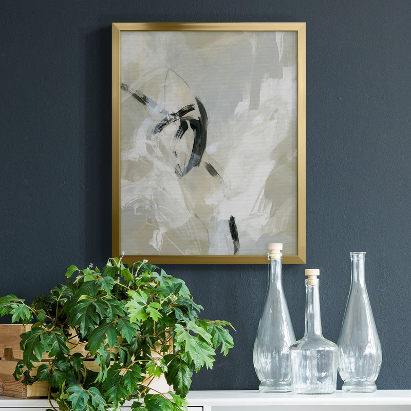 Scribble Veil II - toile avec cadre de qualité supérieure - prête à être accrochée, Gold Framed Canvas