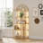 Arched Geometric Led Display Shelf With Adjustable Colour Temperature And Brightness Control, Etagere Bookshelf With Metal Frame And Glass Shelf For Living Room, Bedroom, Curio Cabinet, Gold