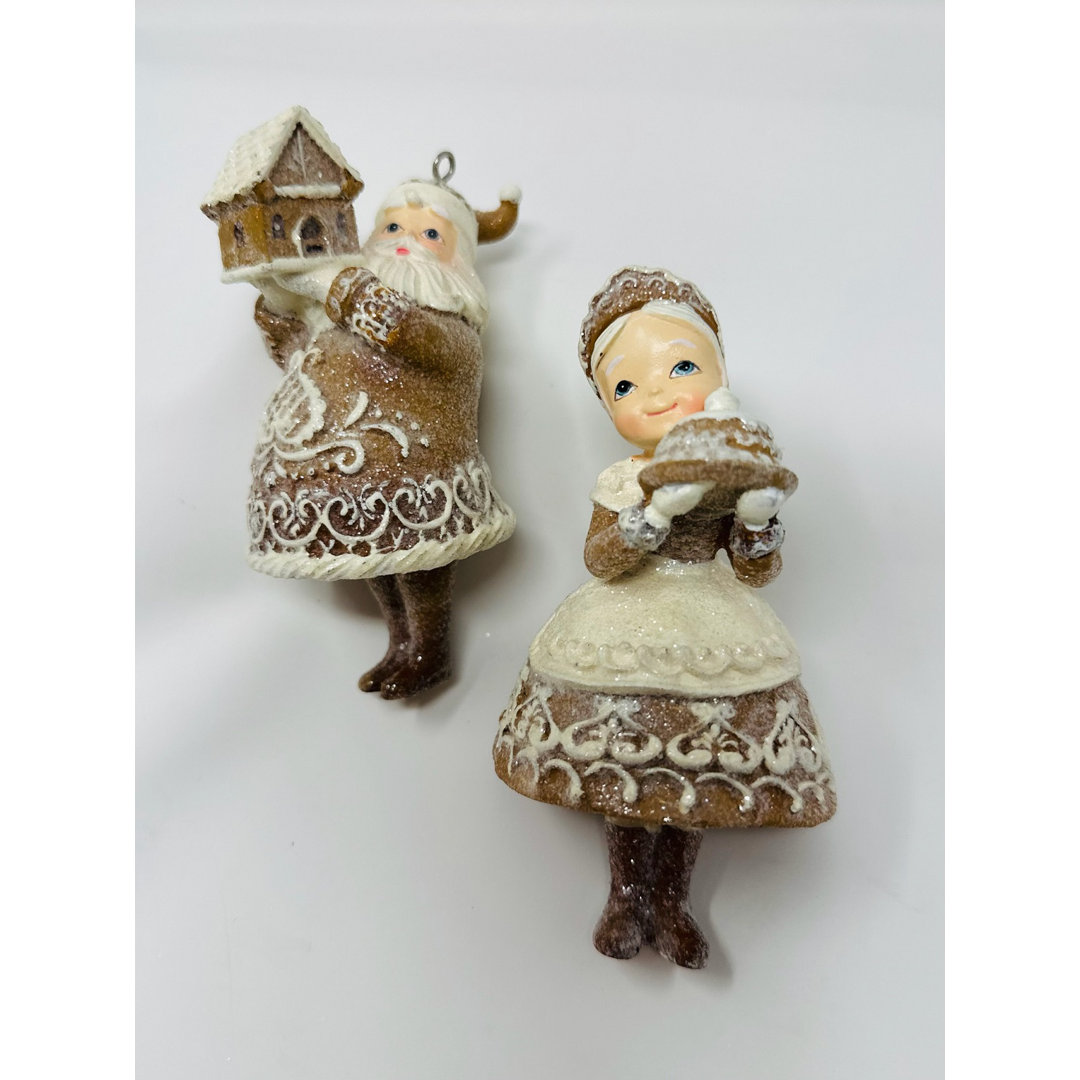 Mr & Mrs Claus Gingerbread Hanging Figurine Ornament Set (Set of 2) The Holiday Aisle®