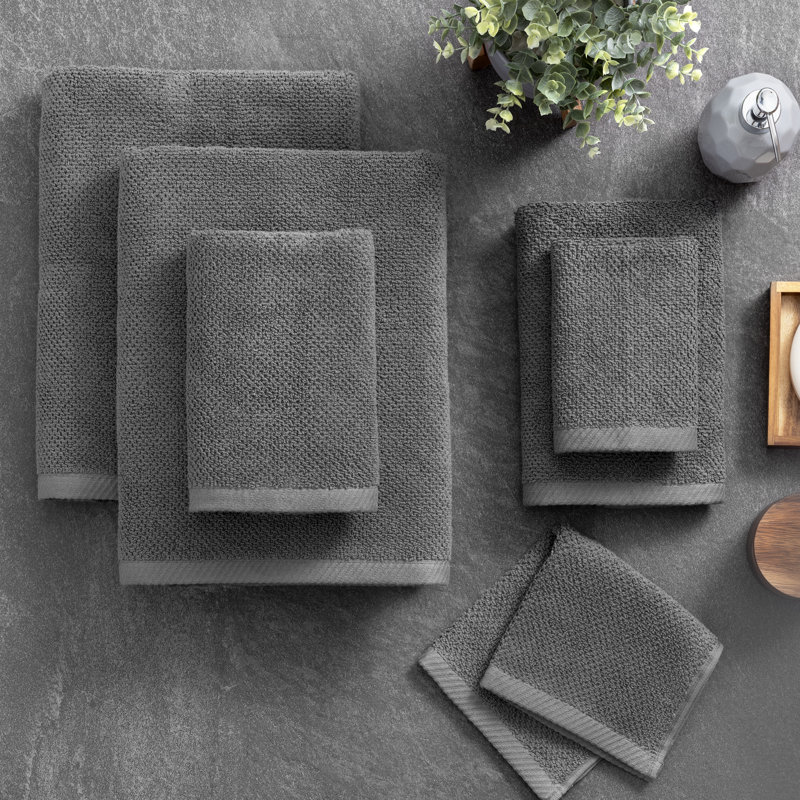 Ensemble de serviettes 6 pièces 100% coton Quaddiu, Gris anthracite