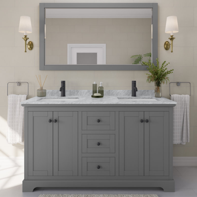 Ensemble de meuble-lavabo double 60 po Avery, Gris foncé, Noir mat