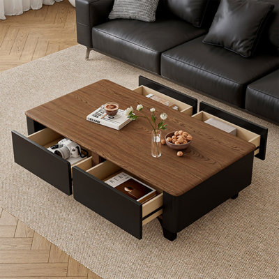 Table basse rectangulaire de rangement de style médiéval