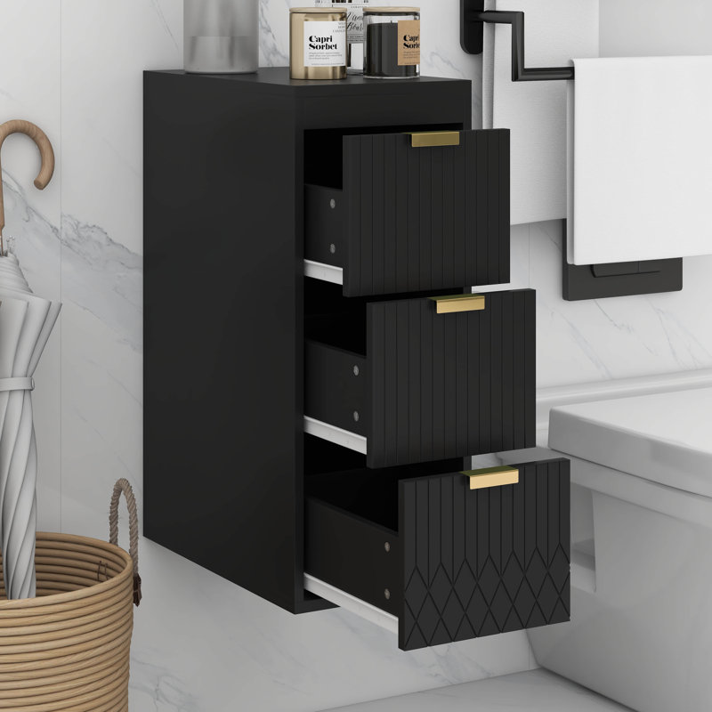 Armoire latérale 12 po avec tiroirs, armoire flottante murale avec ligne décorative, système de fermeture en douceur, 3 très grands tiroirs