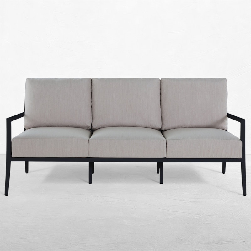 Bermuda Aluminum and Cane Sofa, No Welt + Standard Fill, Bali Pearl, Midnight And Natural Cane