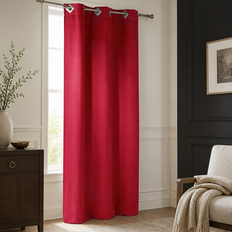 Suedine Room Darkening Single Curtain Panel, Red