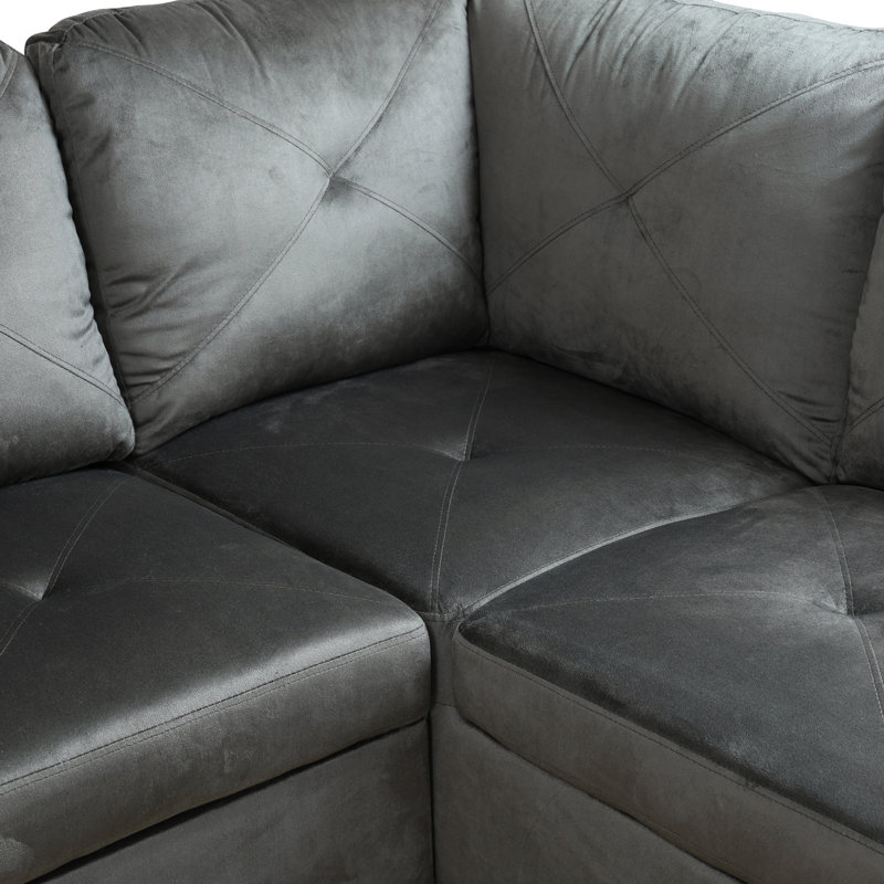 Upholstered L-Shaped Sectional Left Hand Facing, Black, Gray