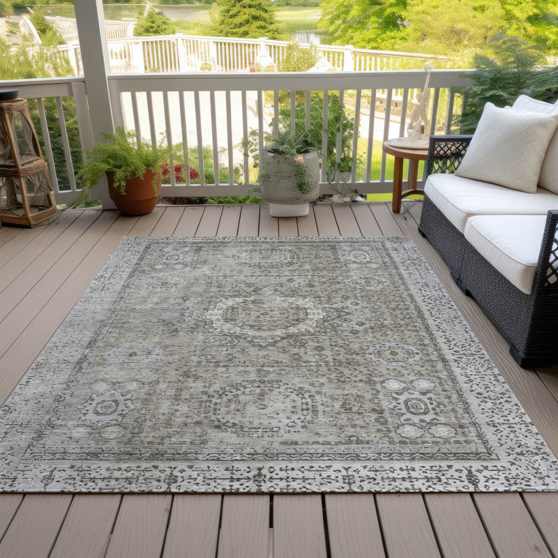 Tapis intérieur / extérieur lavable à la machine Xhevrie, Rectangle 9 pi x 12 pi
