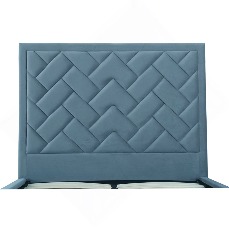 Lit double en velours Crosby, Bleu, Lit double