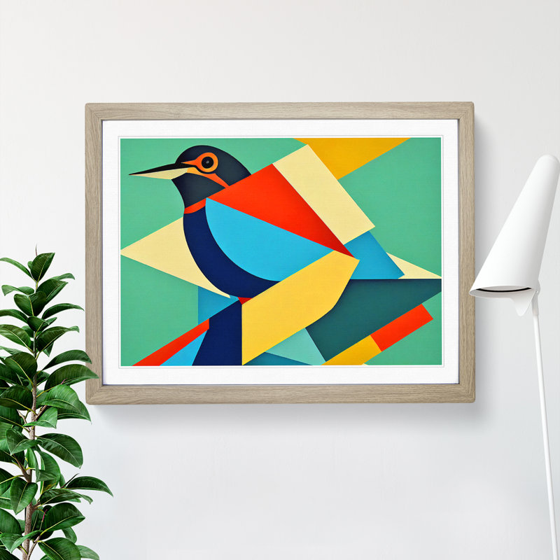 Kingfisher Bird Abstract Vol.4 - Framed Print, 25cm H x 34cm W x 2cm D, Oak