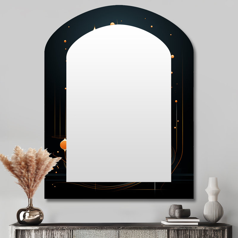 Black and gold Golden Minimalistic Line Art III - Abstract Asymmetrical Large Mirror, Modern Arch Unique Wall Mirror Decor, Printed Metal Art