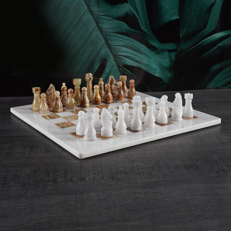 Handmade Classic Onyx Marble Chess Board Game Set - 12 in with Blue Box