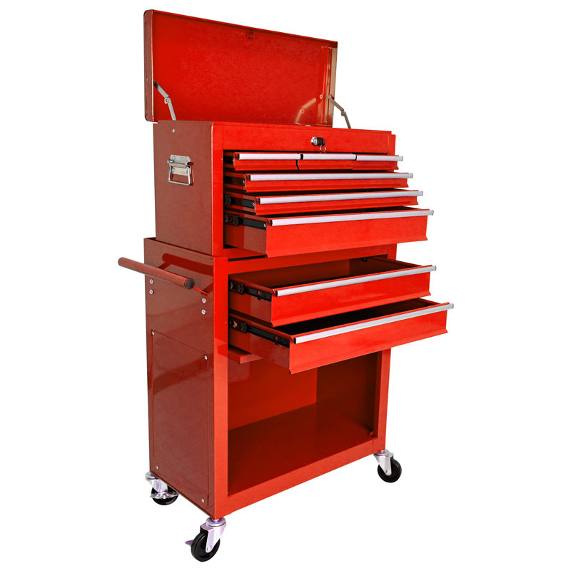 Coffre à outils de grande capacité avec roulettes et tiroirs, Rouge