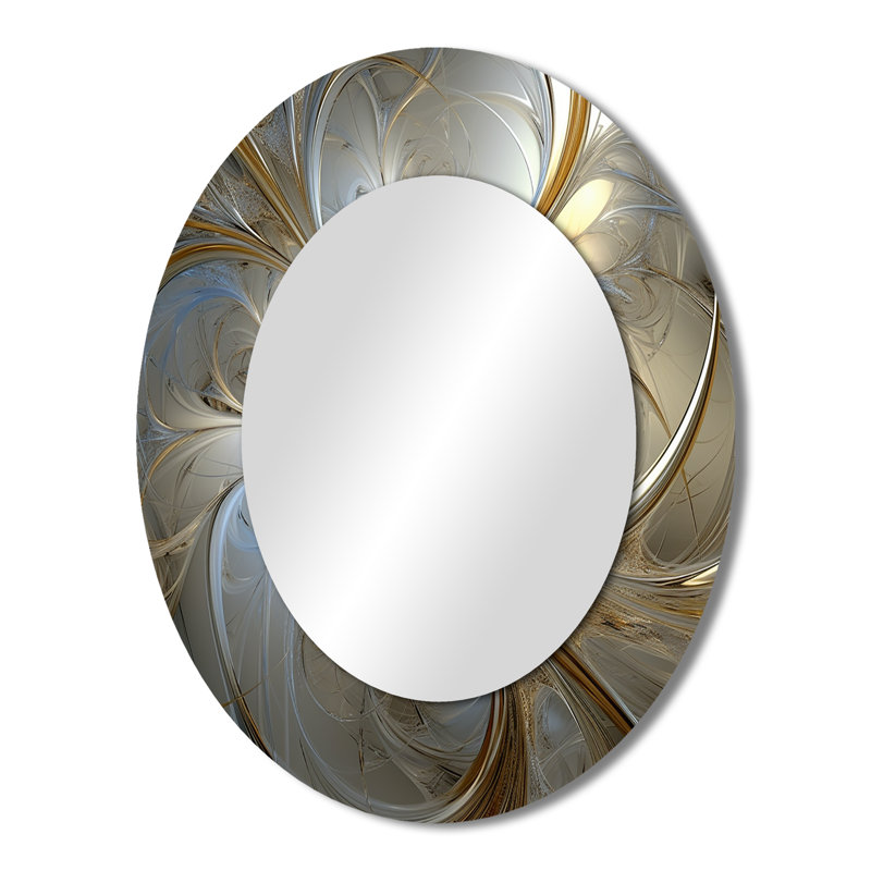 Tendre spirale florale bleue pâle - Miroir décoratif abstrait ovale sur métal, 43 po x 33 po