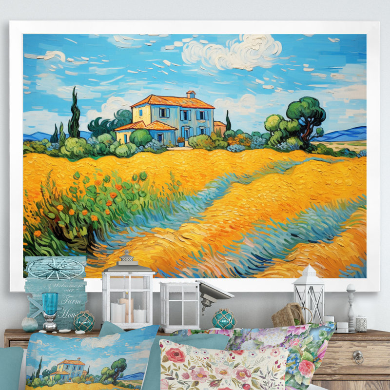 Vangogh, la maison jaune à Arles II, encadrée sur toile par Vincent Van Gogh, peinture, H 24 po x l 32 po x P 1 po