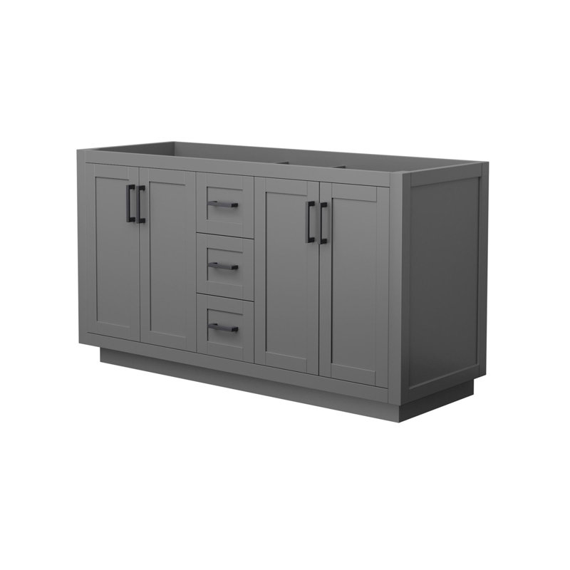Base de meuble-lavabo double autoportant 59,25 po Miranda seulement, Gris mat / noir mat