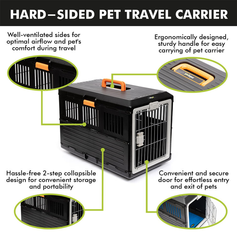 Pet Carrier And Crate 27 - Premium Foldable Design - 360 Degree  Ventilation And Hard Plastic Wall Protection