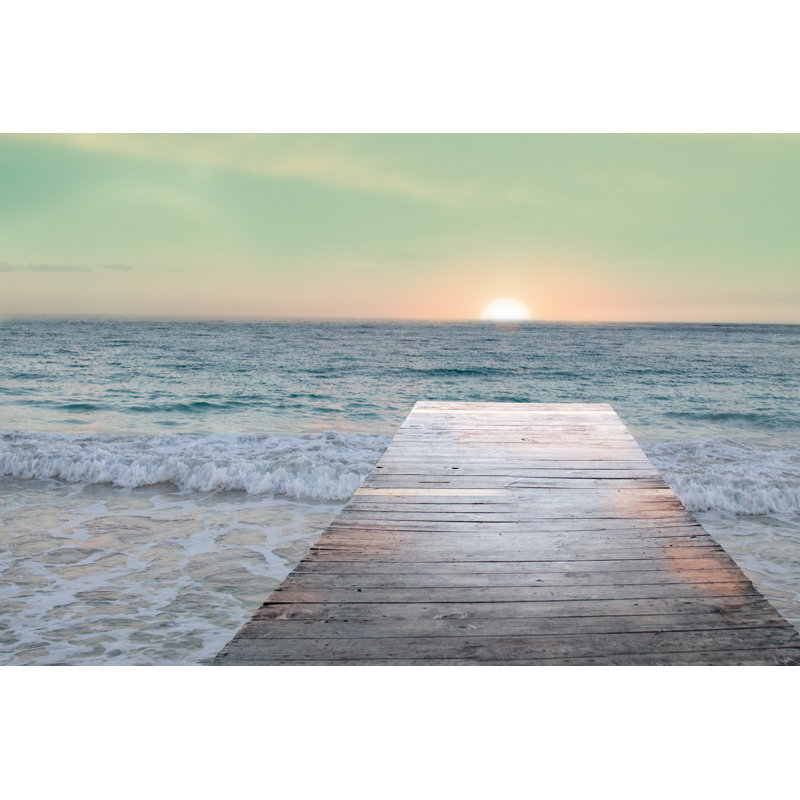 «Sunrise Dock» par Sue Schlabach - peinture sur toile tendue, H 20 po x l 30 po, No, Cadre flottant noir