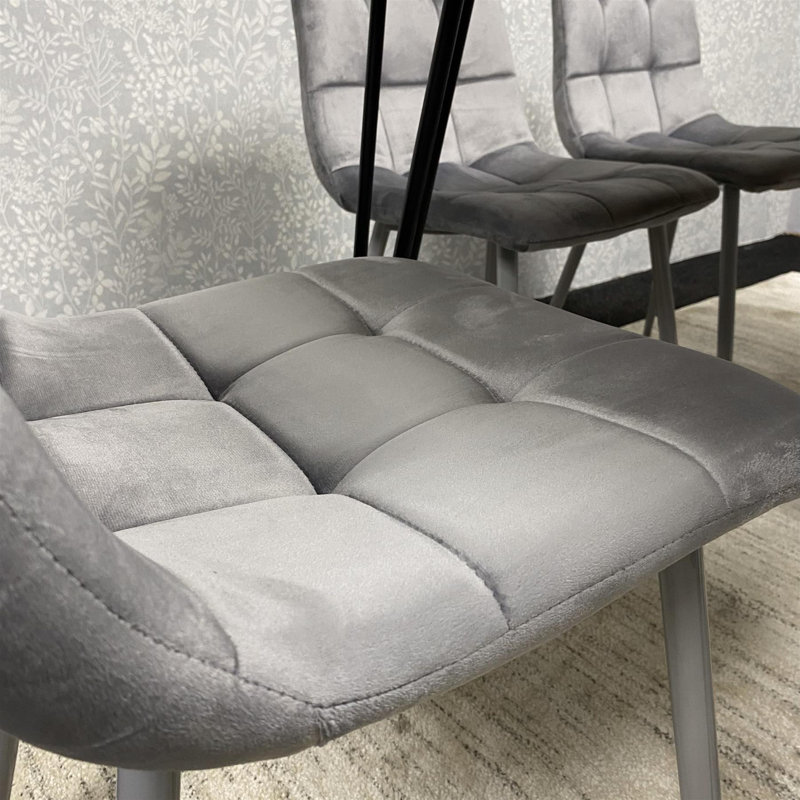 Wooden Dining Table and 6 Velvet Chairs - Stylish Dining Room Furniture, Grey, 75cm H x 140cm W x 80cm D
