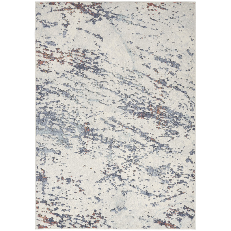 Wrought Studio™ Motion 5'3" x 7' Ivory Blue Modern Indoor Rug